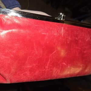 Hobo Kisslock Red Leather Clutch Wallet